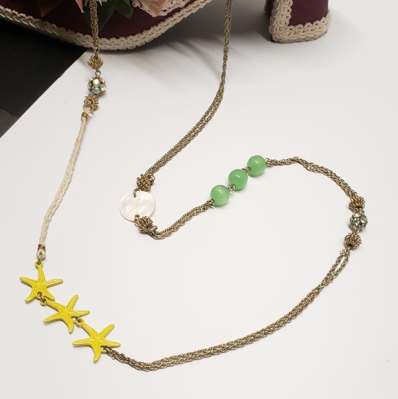 J Crew Summer Time Ocean Theme Jade Starfish Necklace - Picture 3 of 14
